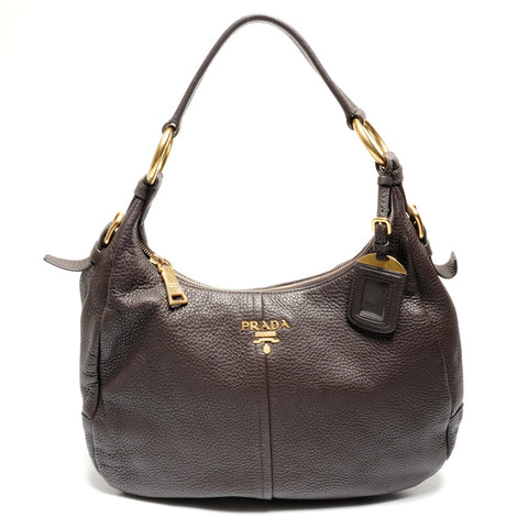 PRADA leather logo Shoulder Bag Brown WS27501