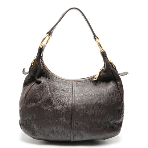 PRADA leather logo Shoulder Bag Brown WS27501