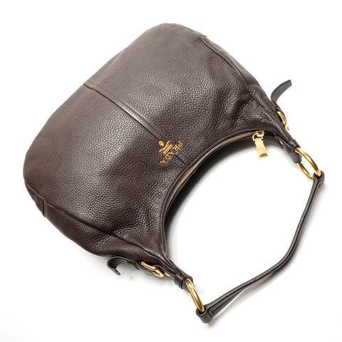 PRADA leather logo Shoulder Bag Brown WS27501