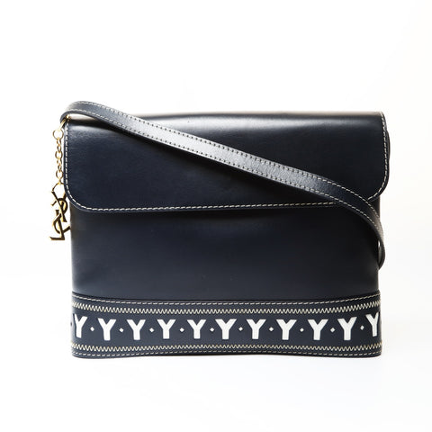 YVES SAINT LAURENT YSL Y-cut logo leather Shoulder Bag Navy WS27514