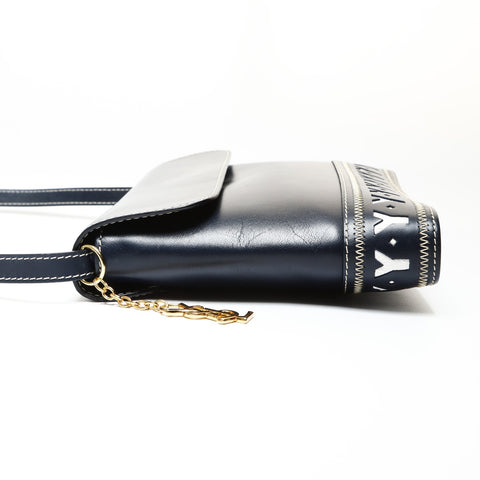 YVES SAINT LAURENT YSL Y-cut logo leather Shoulder Bag Navy WS27514