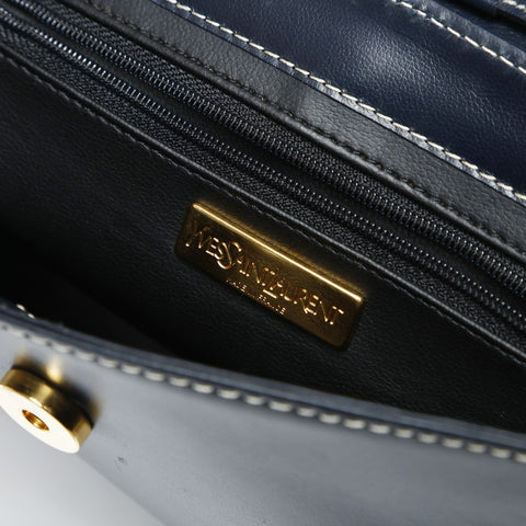 YVES SAINT LAURENT YSL Y-cut logo leather Shoulder Bag Navy WS27514