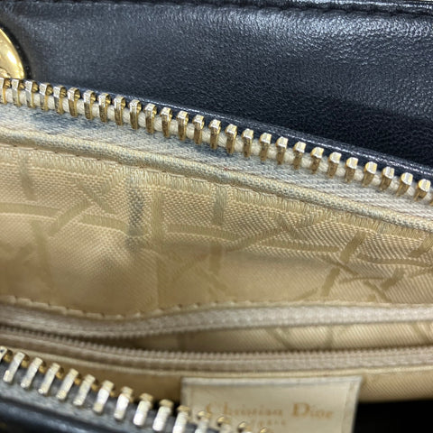 Christian Dior Cannage Lady Dior 2WAY Metal Gold Shoulder Bag black WS27524