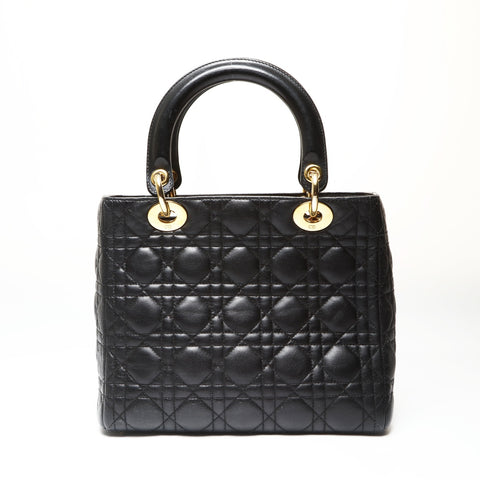 Christian Dior Cannage Lady Dior 2WAY Metal Gold Shoulder Bag black WS27524