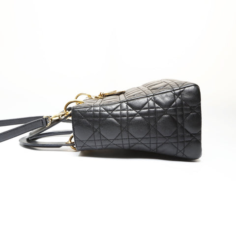 Christian Dior Cannage Lady Dior 2WAY Metal Gold Shoulder Bag black WS27524