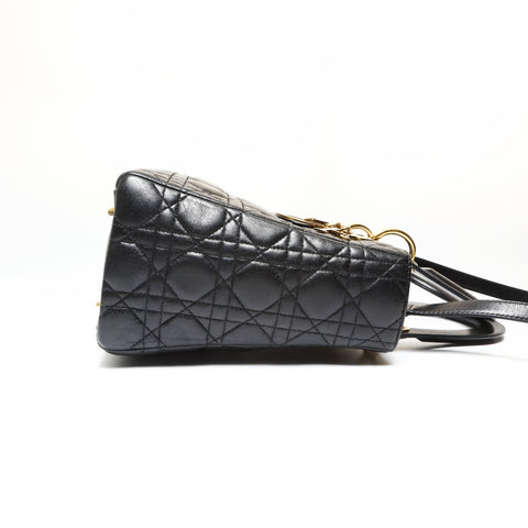 Christian Dior Cannage Lady Dior 2WAY Metal Gold Shoulder Bag black WS27524