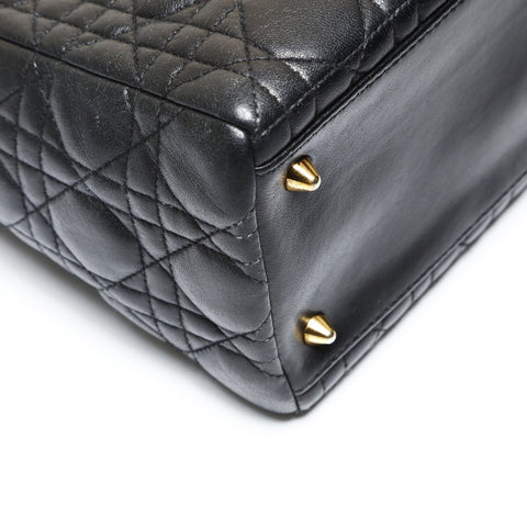 Christian Dior Cannage Lady Dior 2WAY Metal Gold Shoulder Bag black WS27524