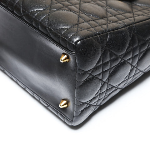 Christian Dior Cannage Lady Dior 2WAY Metal Gold Shoulder Bag black WS27524