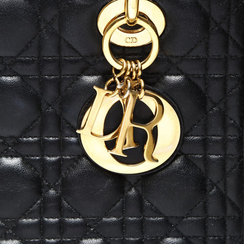 Christian Dior Cannage Lady Dior 2WAY Metal Gold Shoulder Bag black WS27524