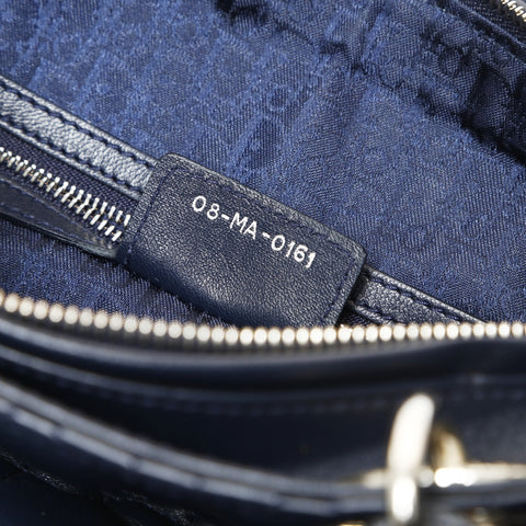 Christian Dior Cannage Lady Dior 2WAY Metal Silver Shoulder Bag Navy WS27525