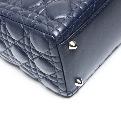 Christian Dior Cannage Lady Dior 2WAY Metal Silver Shoulder Bag Navy WS27525