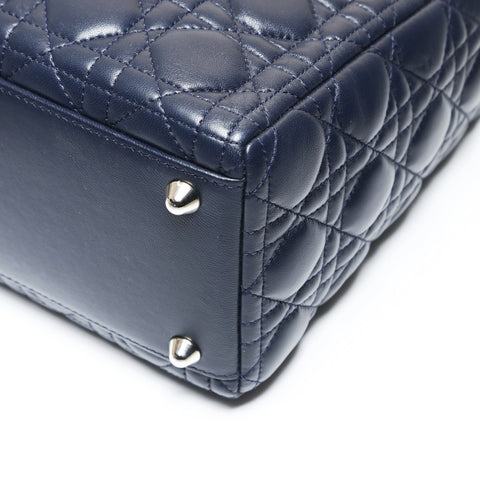 Christian Dior Cannage Lady Dior 2WAY Metal Silver Shoulder Bag Navy WS27525