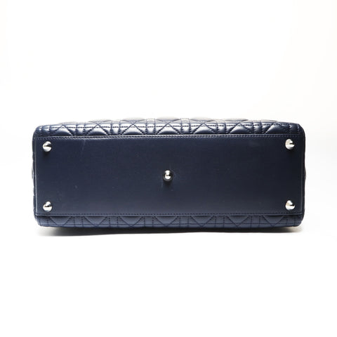 Christian Dior Cannage Lady Dior 2WAY Metal Silver Shoulder Bag Navy WS27525