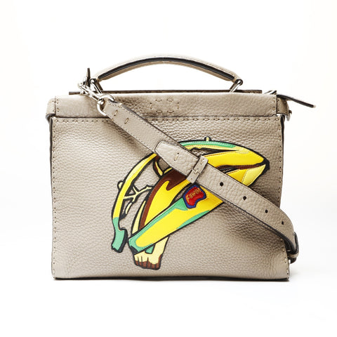 FENDI Leder Peekaboo 2way Selleria Banana Umhängetasche grau WS27529