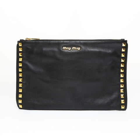Miu Miu Studded leather Clutch bag black WS27537