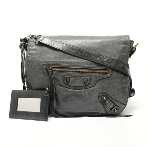 BALENCIAGA Folk Leather Shoulder Bag gray WS27562