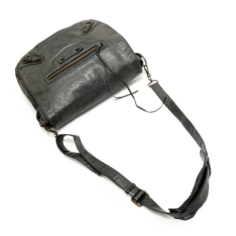 BALENCIAGA Folk Leather Shoulder Bag gray WS27562