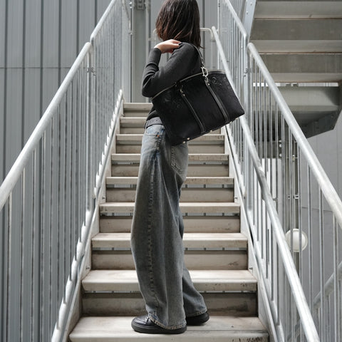 Christian Dior Flower Trotter Canvas Handbag black WS27564