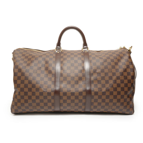 LOUIS VUITTON Damier Keepall Bandoulire, made in 2007. Boston bag Brown WS27570