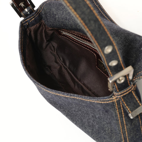 FENDI Mamma Bucket Denim SilverMetal Shoulder Bag Navy WS27572