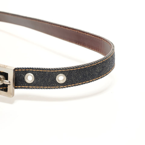 FENDI Mamma Bucket Denim SilverMetal Shoulder Bag Navy WS27572