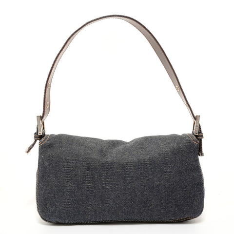 FENDI Mamma Bucket Denim SilverMetal Shoulder Bag Navy WS27572