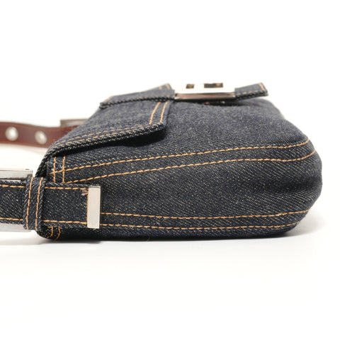 FENDI Mamma Bucket Denim SilverMetal Shoulder Bag Navy WS27572