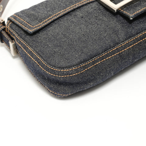 FENDI Mamma Bucket Denim SilverMetal Shoulder Bag Navy WS27572