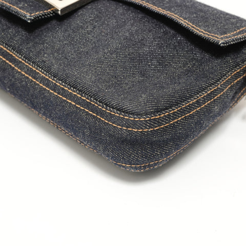 FENDI Mamma Bucket Denim SilverMetal Shoulder Bag Navy WS27572