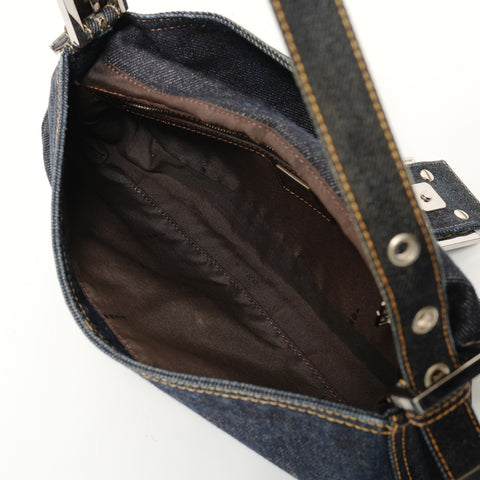 FENDI Mamma Bucket Denim SilverMetal Shoulder Bag Navy WS27573