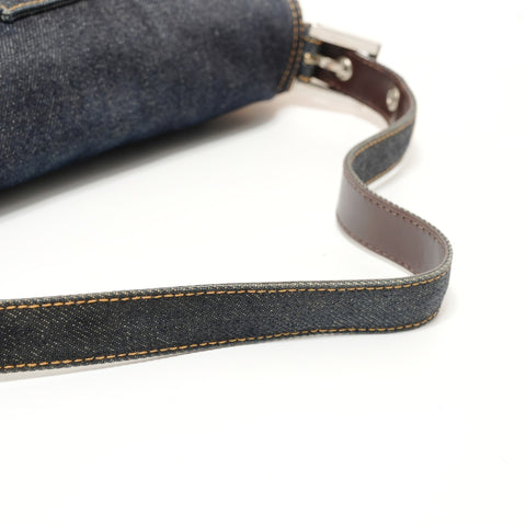 FENDI Mamma Bucket Denim SilverMetal Shoulder Bag Navy WS27573