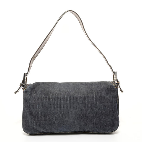 FENDI Mamma Bucket Denim SilverMetal Shoulder Bag Navy WS27573