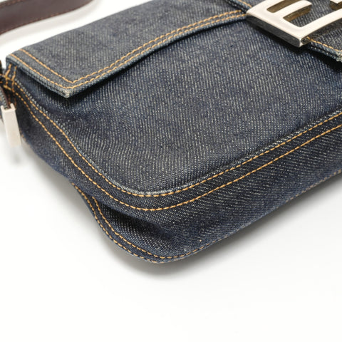 FENDI Mamma Bucket Denim SilverMetal Shoulder Bag Navy WS27573