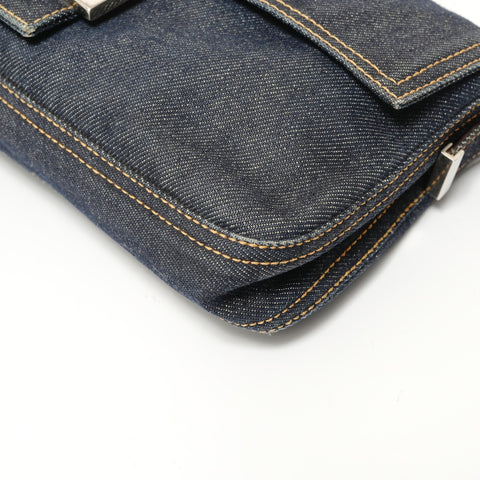 FENDI Mamma Bucket Denim SilverMetal Shoulder Bag Navy WS27573