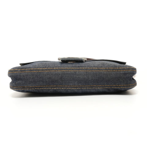 FENDI Mamma Bucket Denim SilverMetal Shoulder Bag Navy WS27573