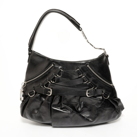 Christian Dior Galliano Leather One Belt Shoulder Bag black WS27576