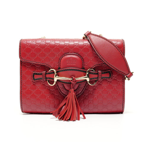 GUCCI Micro GG Shima Chain Emily Shoulder Bag Red WS27599