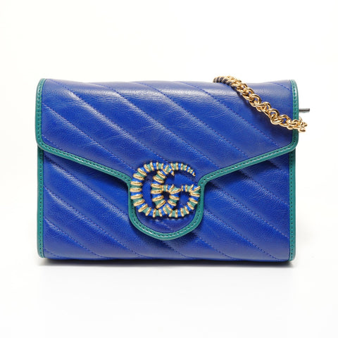 GUCCI GG Marmont Chain Shoulder Bag blue WS27601
