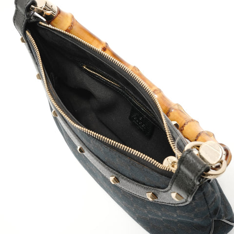 GUCCI GG canvas bamboo Shoulder Bag black WS27606