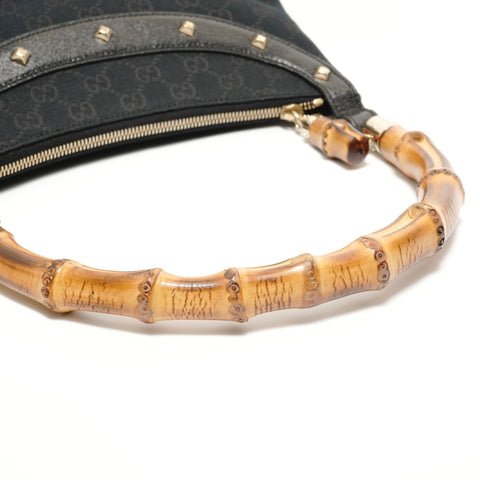 GUCCI GG canvas bamboo Shoulder Bag black WS27606