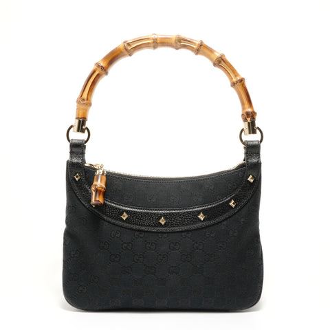 GUCCI GG canvas bamboo Shoulder Bag black WS27606