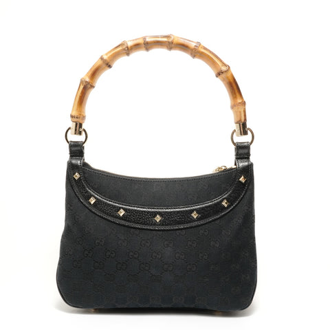 GUCCI GG canvas bamboo Shoulder Bag black WS27606