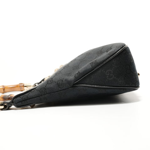 GUCCI GG canvas bamboo Shoulder Bag black WS27606
