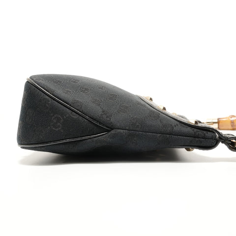 GUCCI GG canvas bamboo Shoulder Bag black WS27606