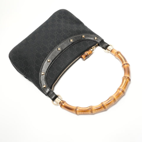 GUCCI GG canvas bamboo Shoulder Bag black WS27606
