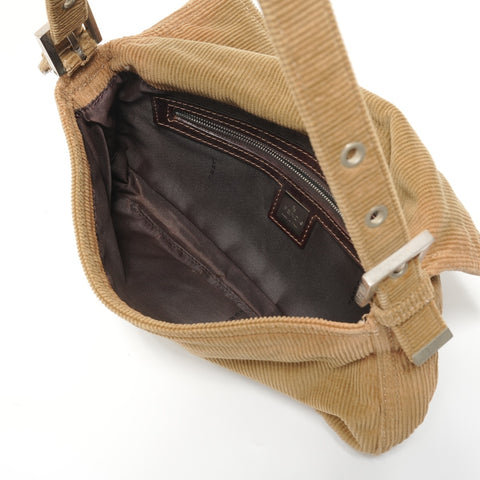 FENDI Corduroy Mamma Baguette Shoulder Bag Brown WS27619