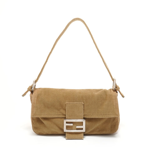 FENDI Corduroy Mamma Baguette Shoulder Bag Brown WS27619