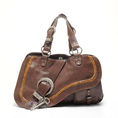 Christian Dior Gaucho Leather Shoulder Bag Brown WS27627
