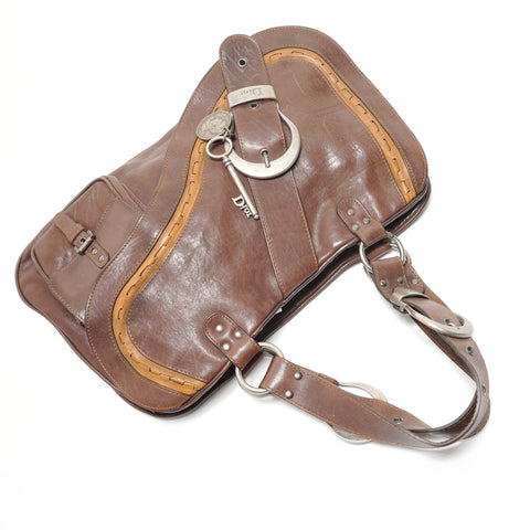 Christian Dior Gaucho Leather Shoulder Bag Brown WS27627