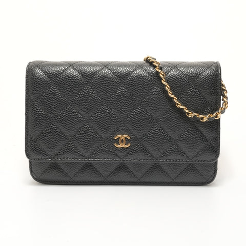 CHANEL Caviar Skin Chain Wallet (Item No. 28) Shoulder Bag black WS27630